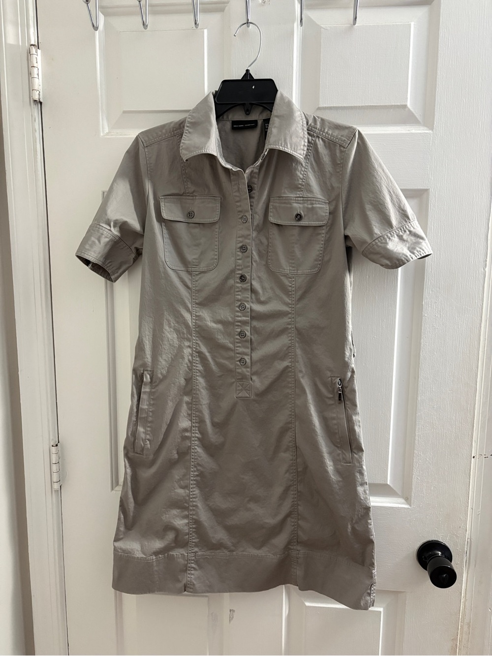 New York & Company Short-Sleeve Utility Dress - Taupe